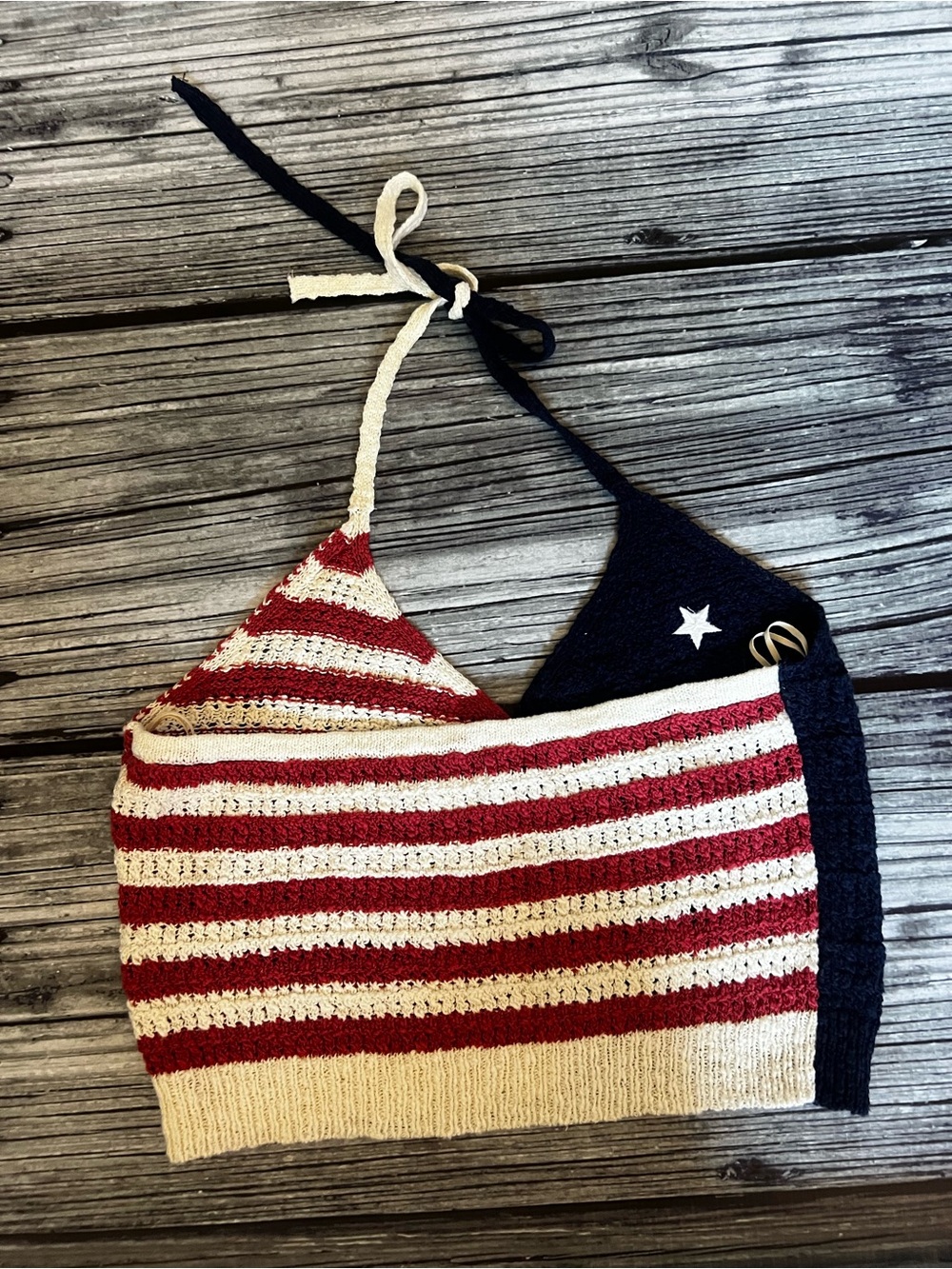 American Eagle Outfitters American Flag Knit Halter Top - Medium - Picture 2 of 8